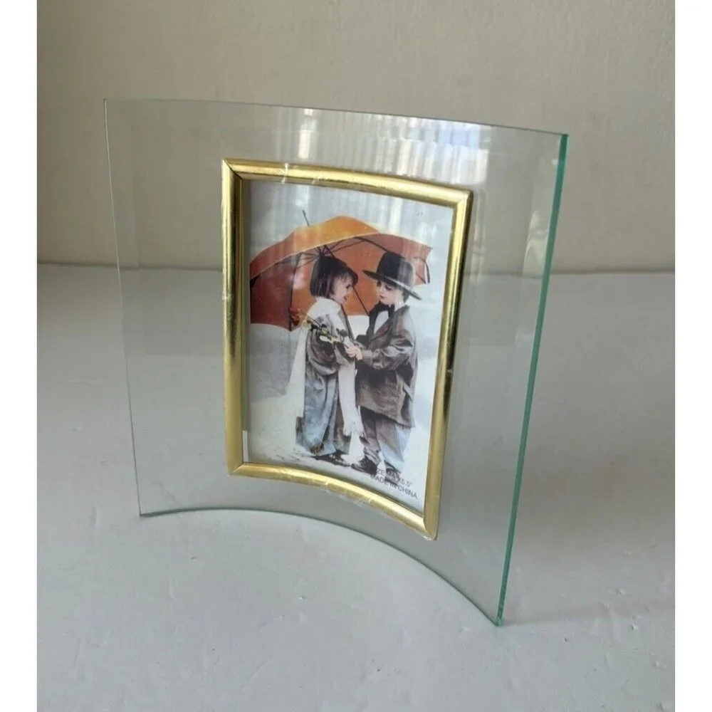 NIB Elegant Glass and Gold tone Picture Frame Decorated for Pic.W 3.5" x H 5.5" - Picture 6 of 11